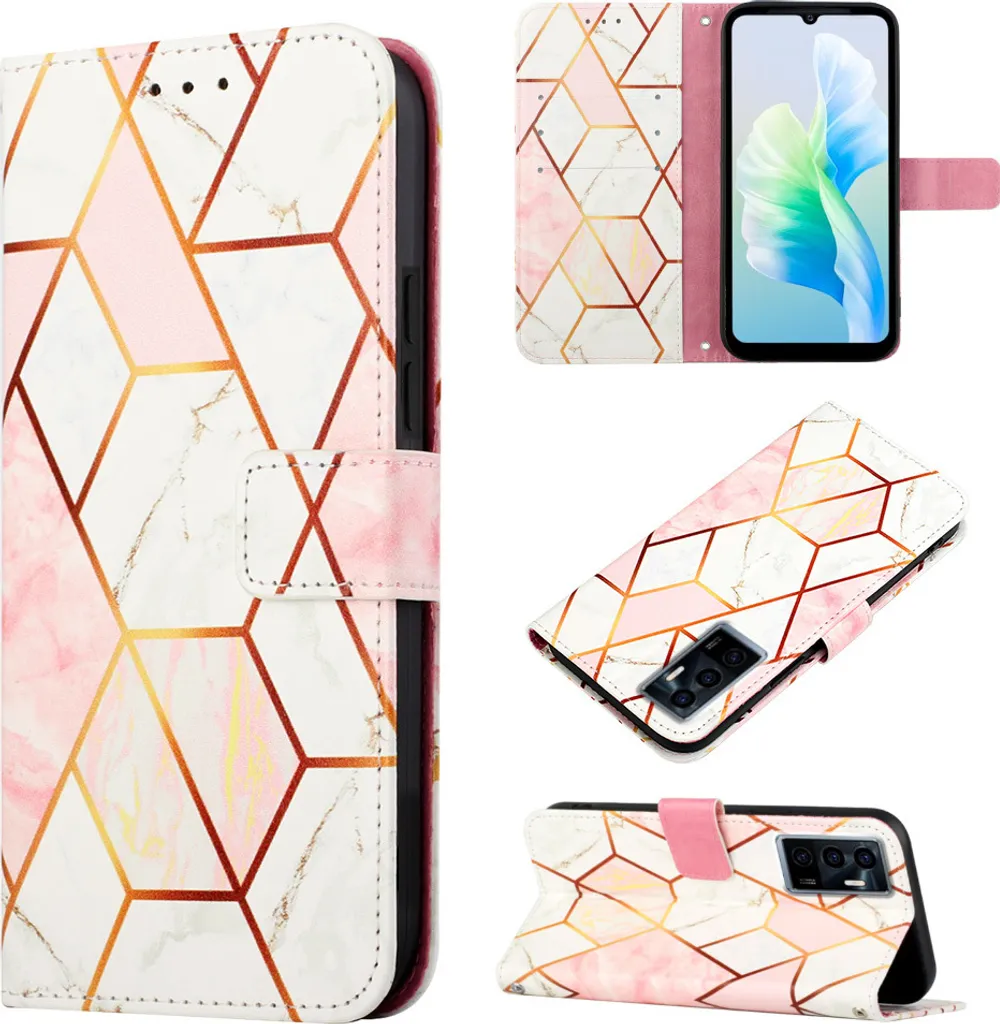 Cover VIVO V23E Marmo Oro Rosa Chic - Custodia Stand con Portacarte