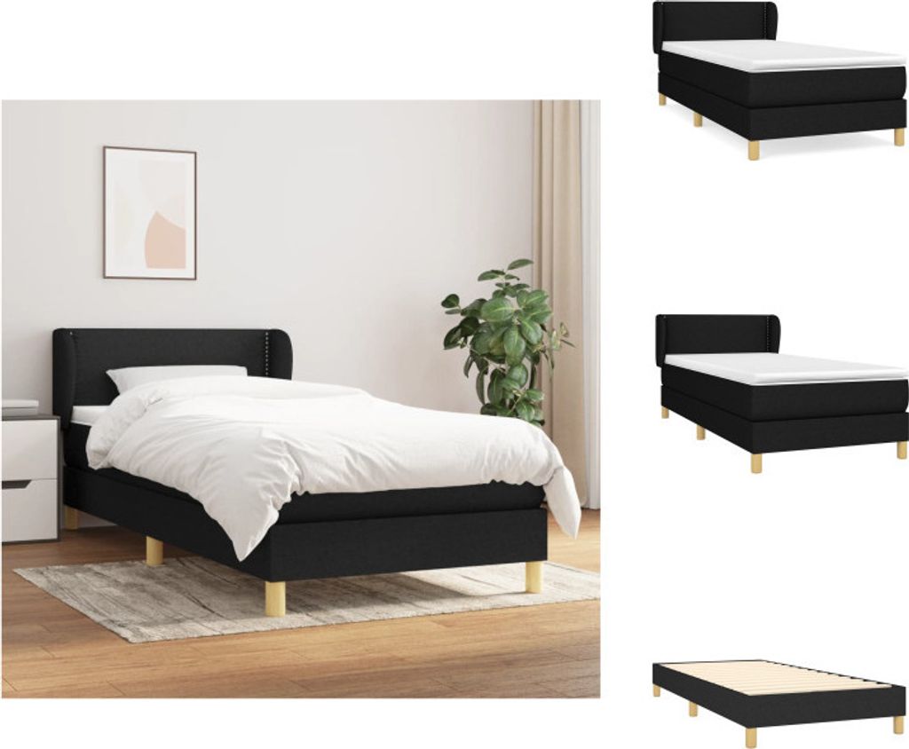 vidaXL Boxspringbett mit Matratze Schwarz 80x200 cm Stoff - Betten & Bettgestelle