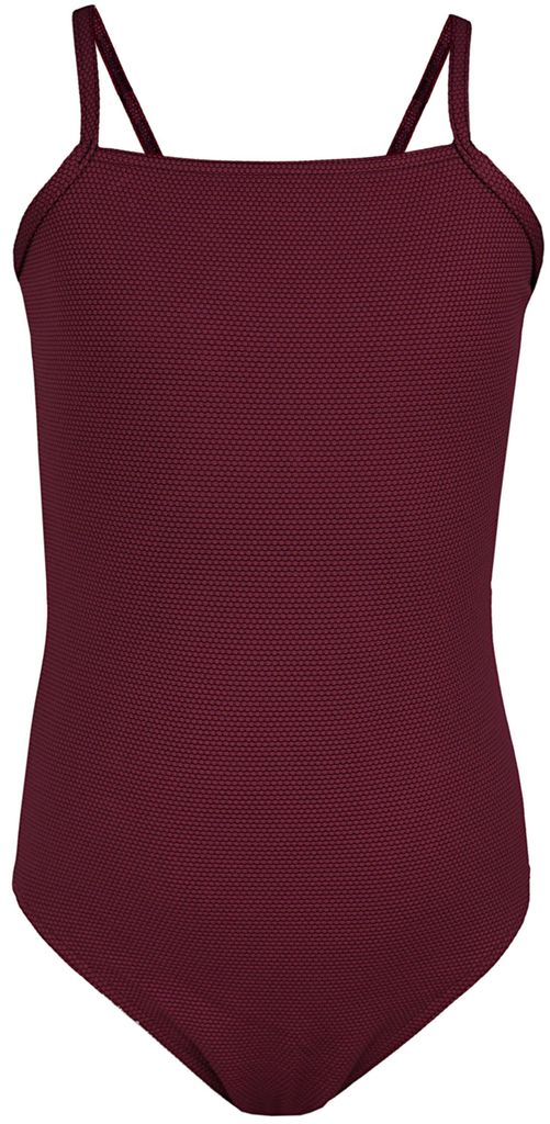 Aquarti Mädchen Badeanzug mit Spaghettiträgern Streifen, Farbe: Jacquard Punkte Rot Braun, Größe: 152
