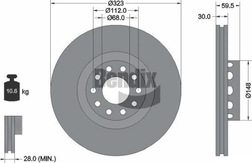 Disque de frein BENDIX BDS1994HC OE 4D0615301A pour Audi A6 et A8
