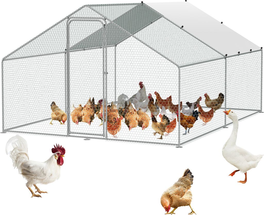 VEVOR Hühnerstall, 3 x 3,93 x 1,99 m, begehbarer Hühnerauslauf für den Hof mit Abdeckung, Hühnerhaus mit Turmdach und Sicherheitsschloss für H...