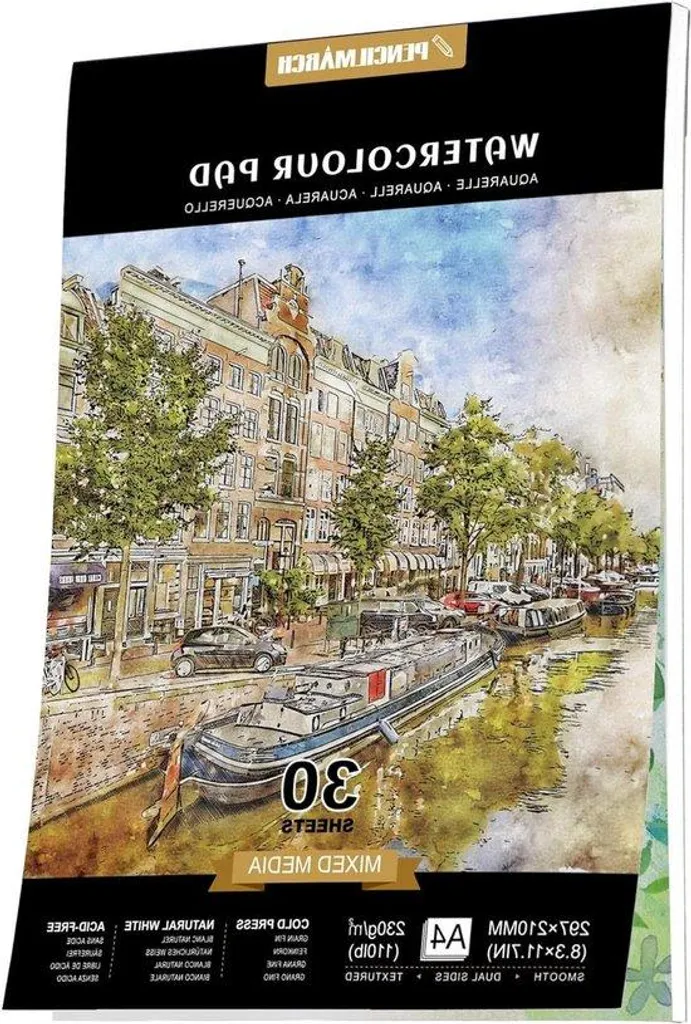 Papier aquarelle A4 anti-gondolage 300g pressé à froid - Carnet 30 feuilles