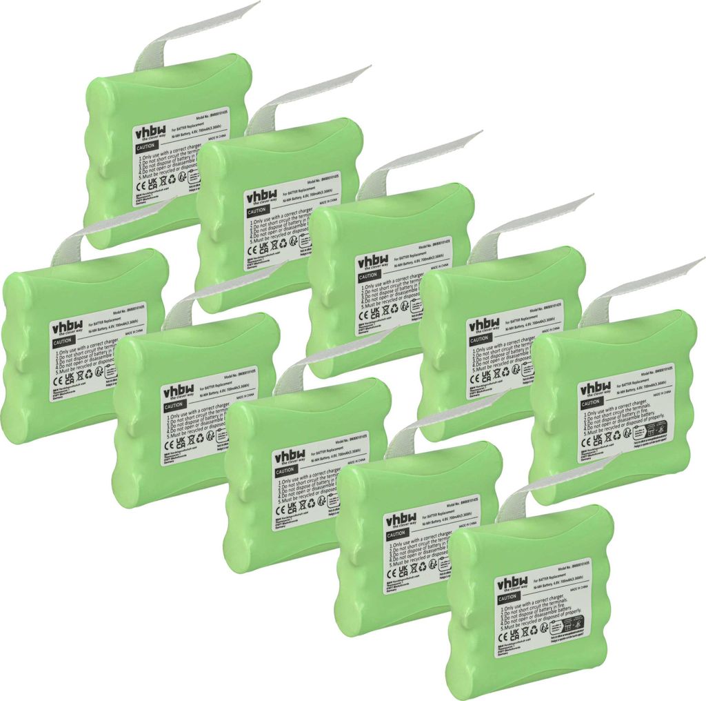 vhbw 10x Akku kompatibel mit Uniden GMR1038, GMR1048, GMR1448, GMR1438, GMR1595, GMR1558, GMR1838 Funkgerät, Walkie Talkie (700 mAh, 4,8 V, NiMH)