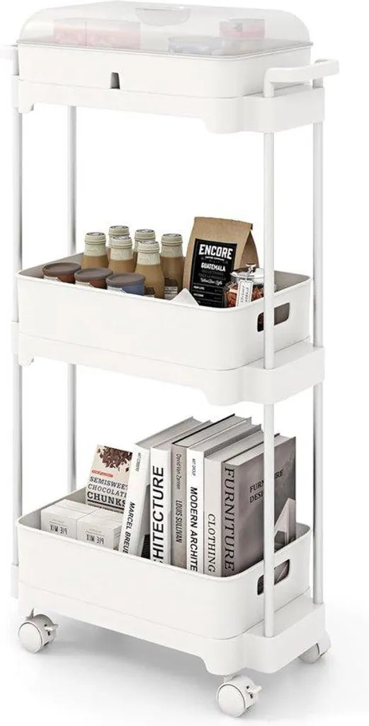 Desserte de service à 3 étages en alu noir - Chariot multi-usage mobile