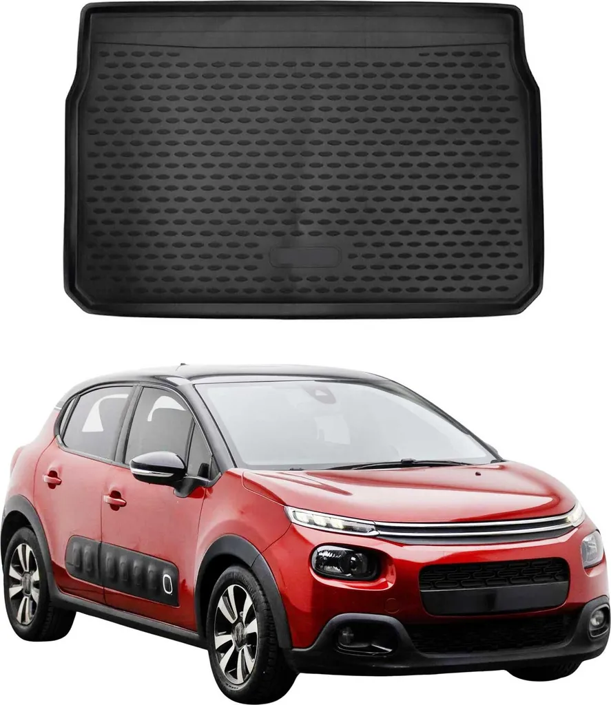 Tappetino per bagagliaio Vassoio per Citroen C3 2016-2024 Gomma TPE Nero