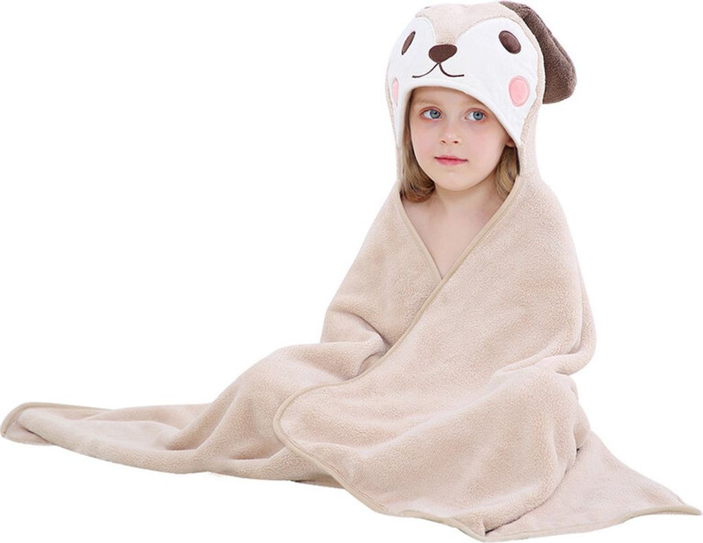 Premium Kapuzenhandtücher für Kinder, Babyhandtücher 70x120cm, Strand- oder Badetuch, Welpendesign, Khaki