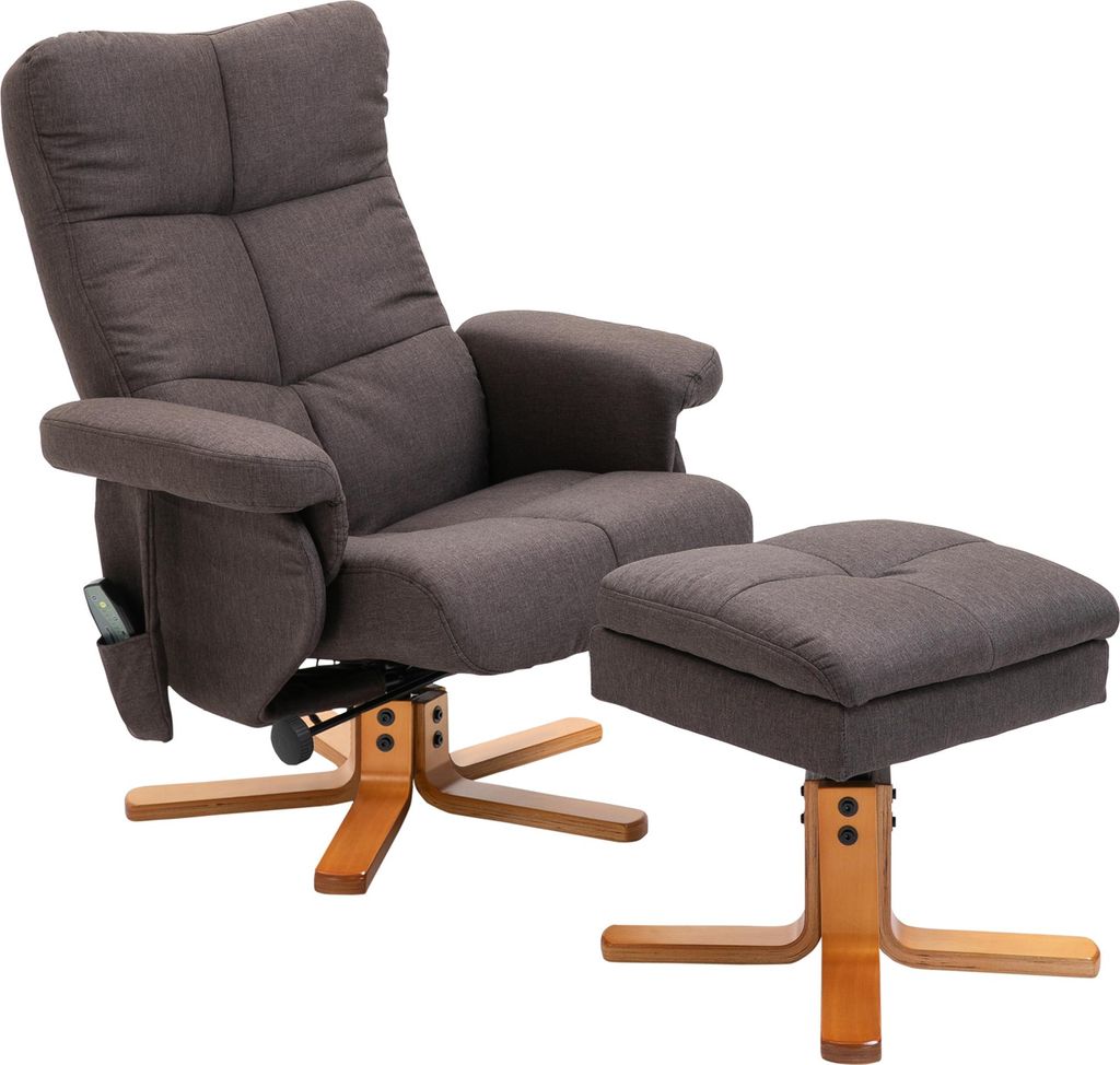 Relaxsessel mit Fußhocker, Stauraum, Elektrischer Massagesessel mit Liegefunktion, Drehbarer Fernsehsessel mit Seitentasche, Fernbedienung, Holzra...