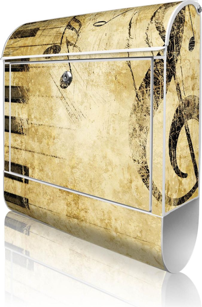 banjado Design Briefkasten Stahl weiß mit Zeitungsfach pulverbeschichtet "Music" 38x46x12,5cm & 2 Schlüssel - Postkasten A4 Einwurf inkl. Montage...