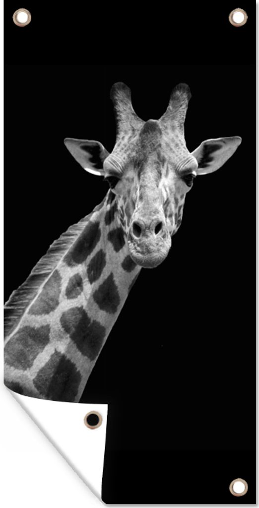 MuchoWow 40x80 cm Outdoor-Poster Gartendeko Sichtschutz Garten Poster für den Garten Giraffe - Wildtiere - Schwarz - Weiß - Porträt