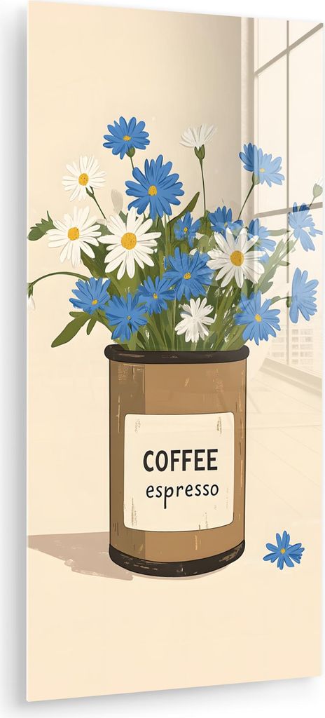 MuchoWow Glasbilder - Bilder auf Wandbild - Foto auf Glas Kaffee - Dose - Minimalistisch - Blumen 40x80 cm Wanddekoration aus Glas - Acrylglasbild ...