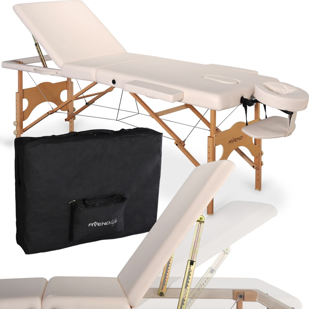 Habys Massageliege Eden | Klappbar Mobile | Massagebett | Tragebares Höhenverstellbar | Holz Marineblau Beige