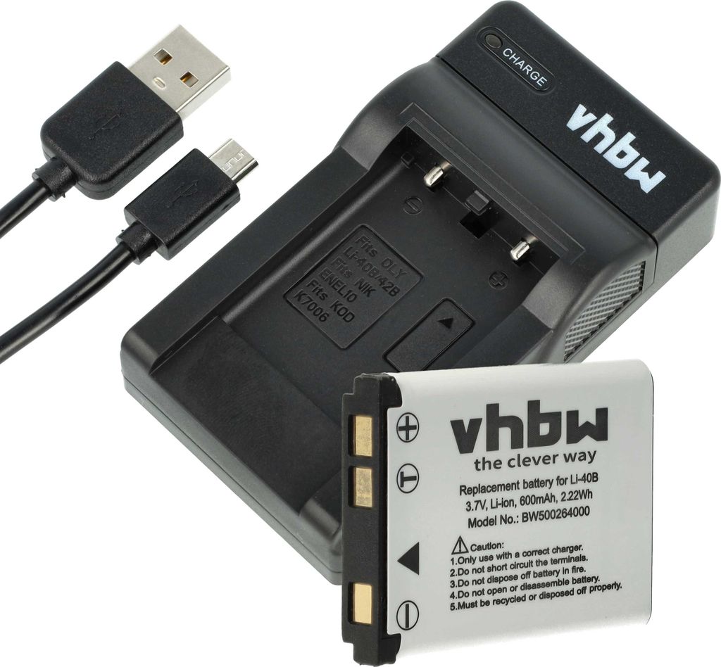 vhbw Ladezubehör-Set kompatibel mit Instax 90 Mini Neo Classic Kamera - 1x Ladeschale, 1x Ladekabel, 1x Akku