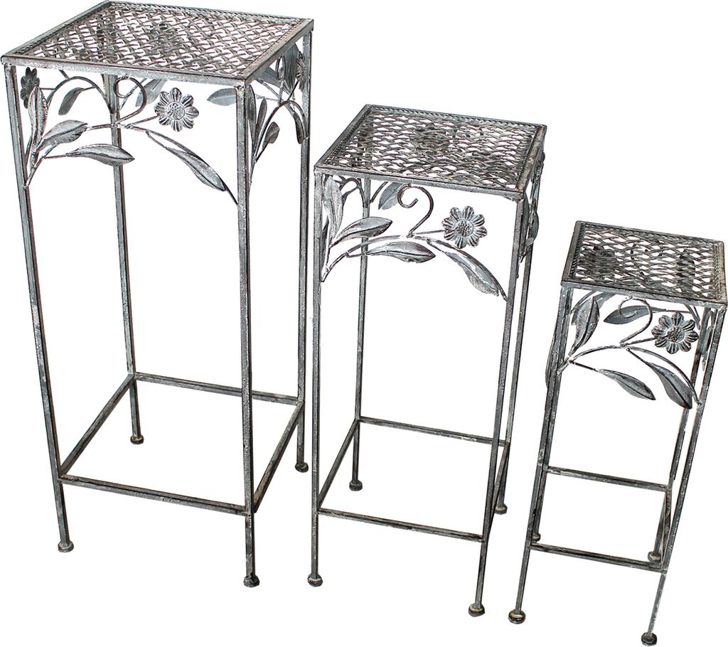 Blumenhocker Set 3tlg. 50,60,70cm antik grau Metallhocker Pflanzenhocker Hocker