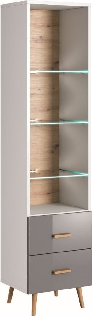 Regal Hohgant 10, Farbe: Weiß / Grau Hochglanz - 209 x 50 x 42 cm (H x B x T)
