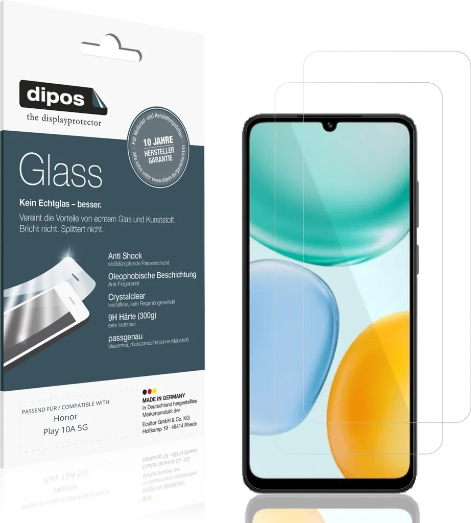 2x Pellicola Protettiva per Honor Play 10A 5G Protezione Vetro Flessibile 9H dipos