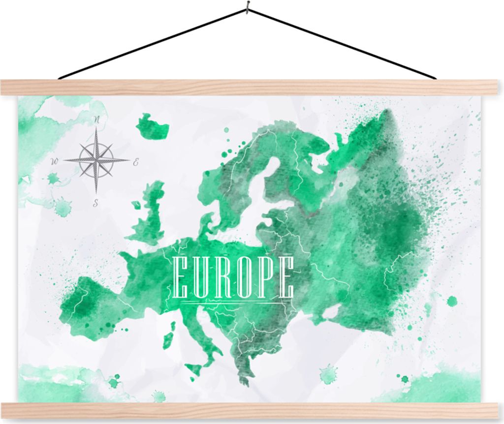 MuchoWow Textilposter Weltkarte - Europa - Farbe 60x40 cm mit holzfarbenen Rahmen - Bilder