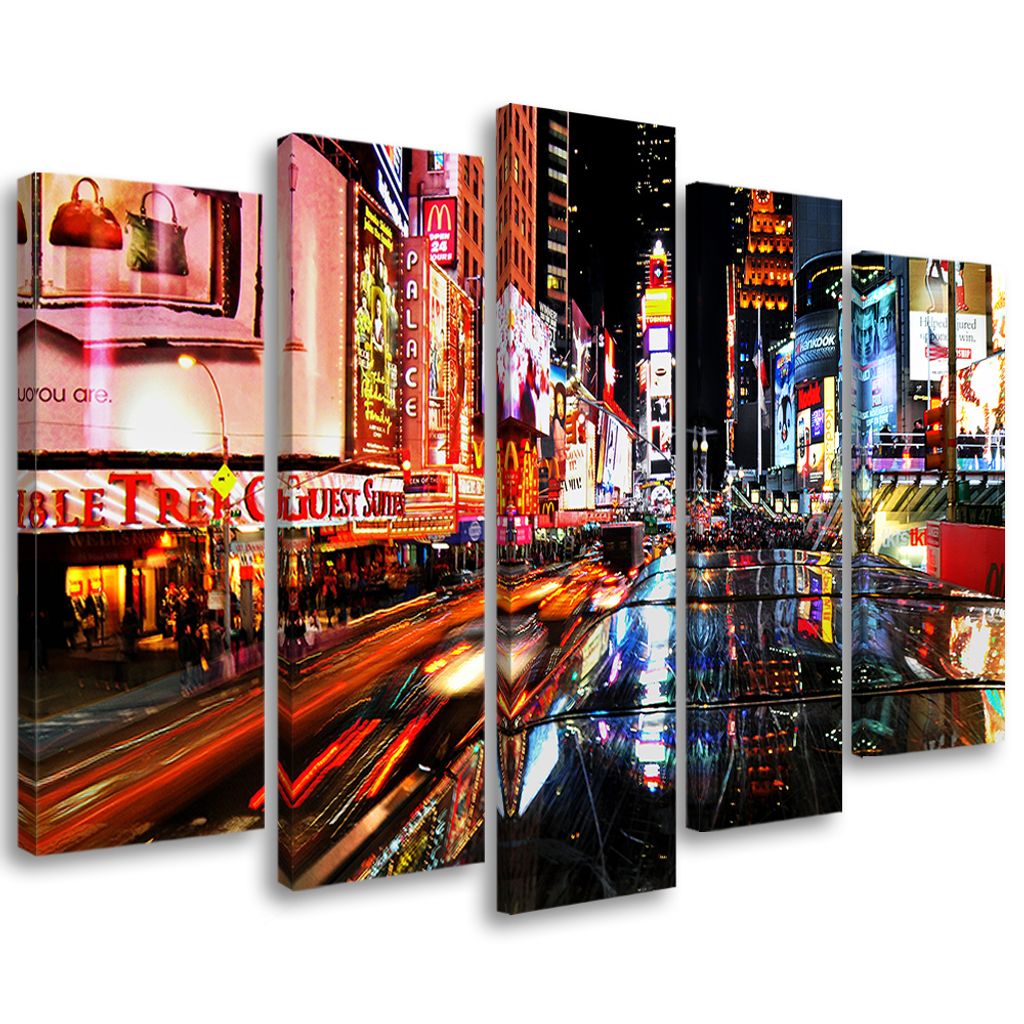 5-teiliges leinwandbild times square new york 100x70 cm Feeby farbe wandbild bereit zum aufhängen