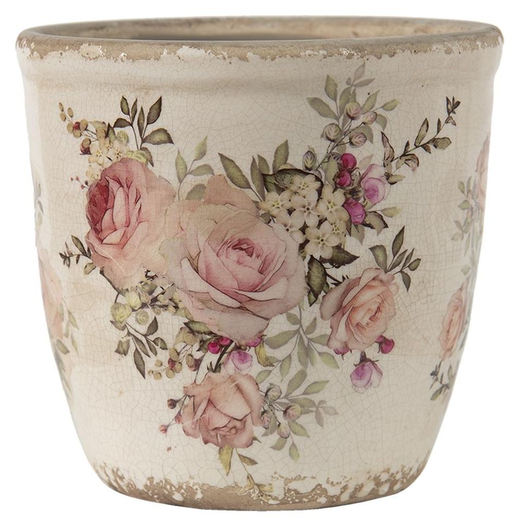 Clayre & Eef Blumentopf Ø 11x10 cm Rosa Beige Keramik Produktbild 
