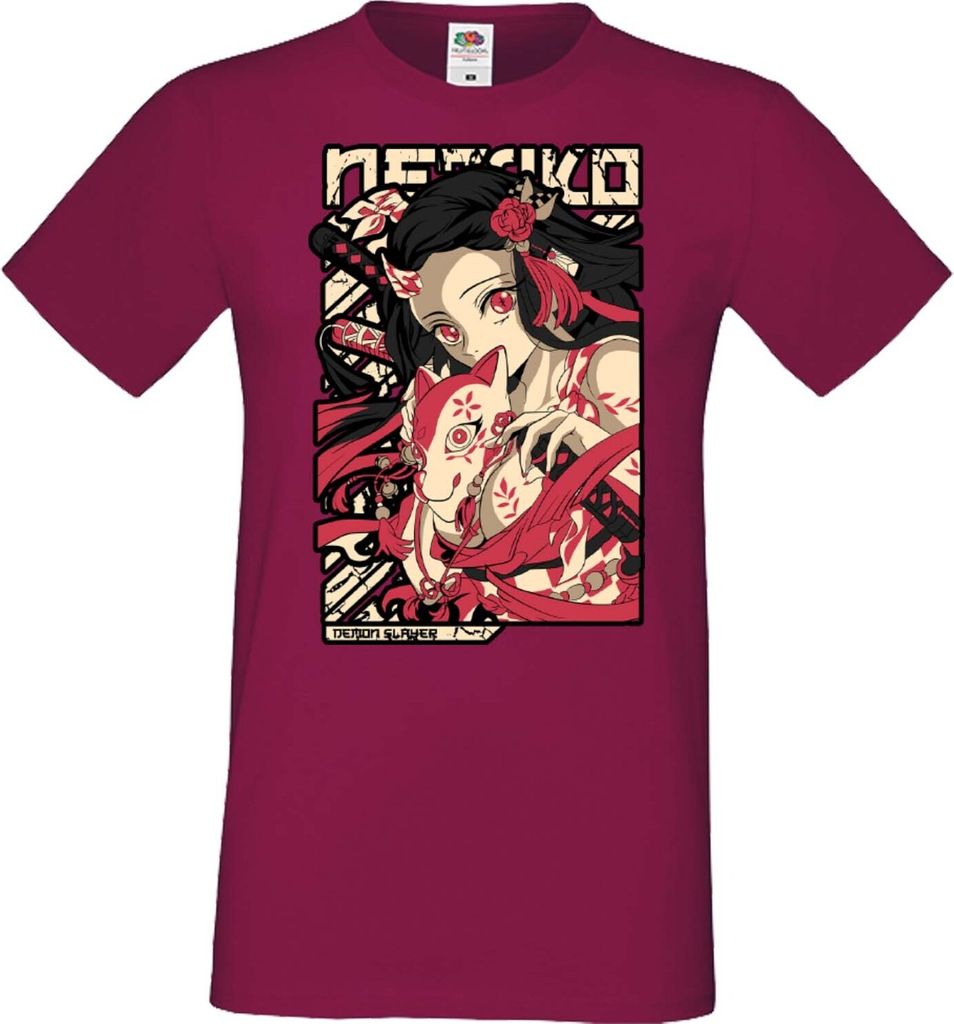 Herren T-Shirt Anime Manga Demon Anime Slayer Nezuko Kamado 04 Nezuko Demon, Man L / Burgundy