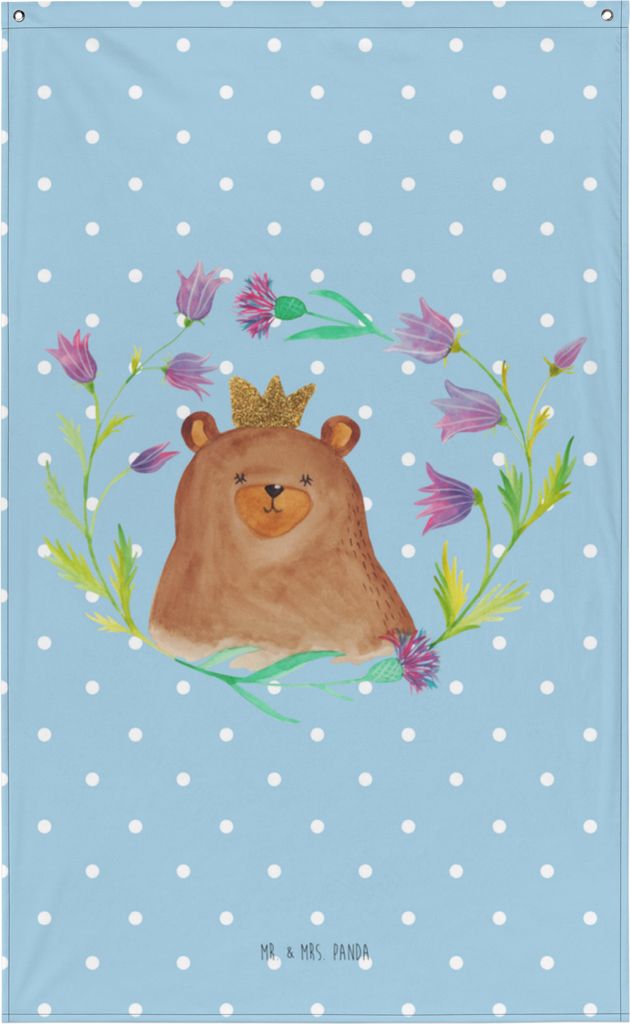 Mr. & Mrs. Panda Wandbild Bär Königin - Blau Pastell - Geschenk, Teddy, Muttertag, Tapestry, Mutter, Lieblingsmensch, Mama, Wandtuch, Wandteppich...