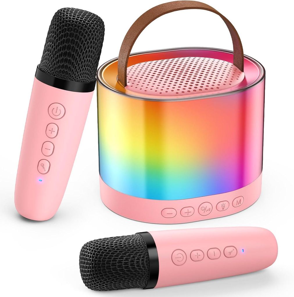Karaoke Maschine, Kinder Karaoke mit 2 Mikrofon, Karaoke Anlage, Mini Karaoke, Tragbarer Bluetooth Lautsprecher