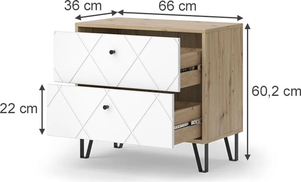 Table de nuit Vicco Nizza Chêne Artisan, Lot de 2 chevets - Modèle 58014