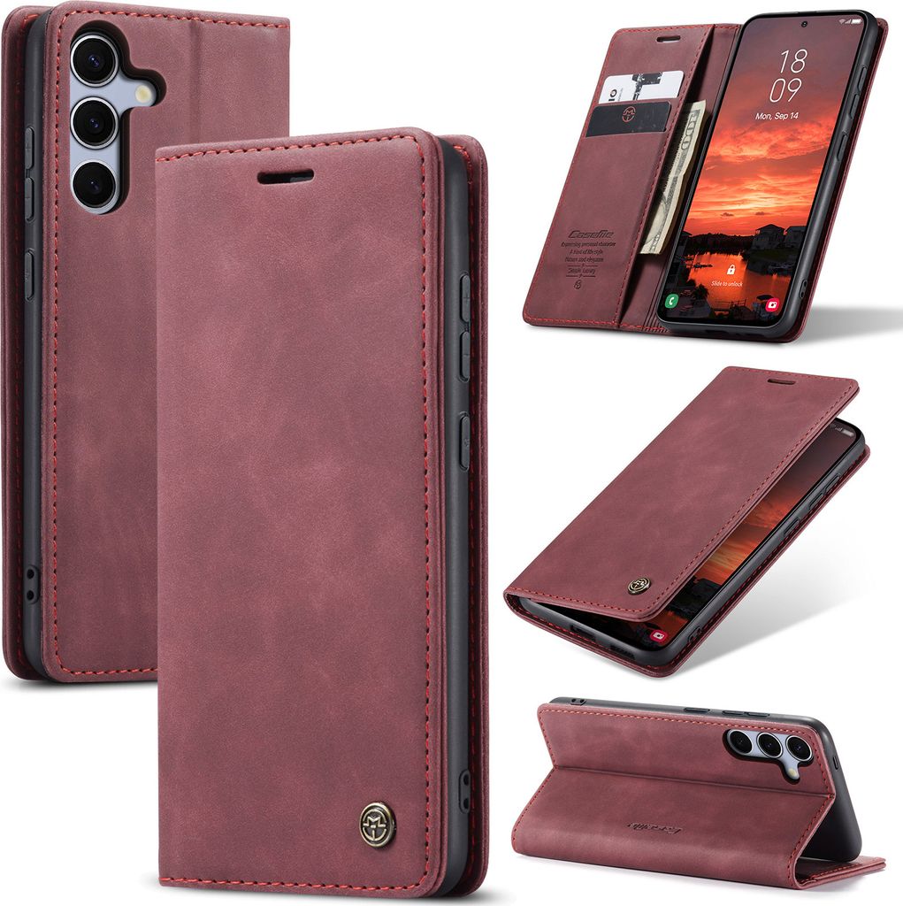 Hülle für Samsung Galaxy S25+ Retro Kunstledertasche mit Standfunktion Schutzhülle Rot