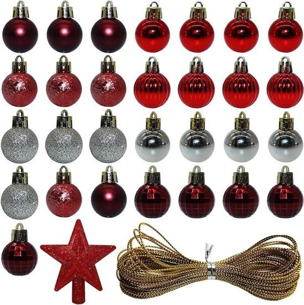 Lot de 30 boules de Noël 3 cm rouges et argent STrading pour sapin