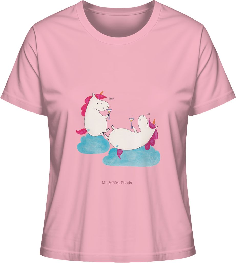 Mr. & Mrs. Panda Basic Shirt Damen Einhorn Sekt Größe M - Baumwolle Pink - Geschenk, Unicorn, Kurzarmshirt, Party, Freundin, Einhörner, T-Shirt,...