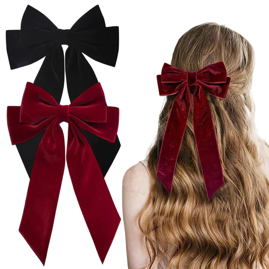 Pince à cheveux antidérapante en velours - Fixation forte rouge et noir