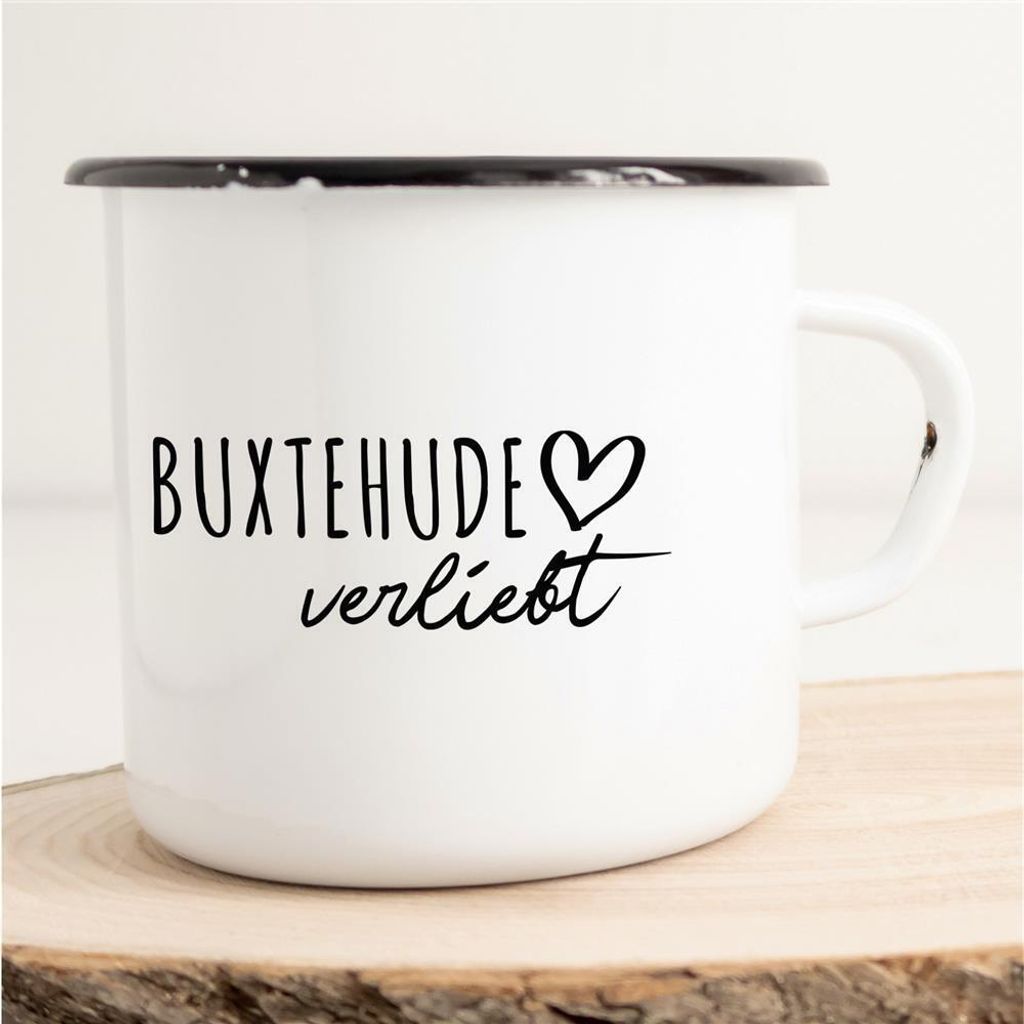 Huuraa Emaille Tasse Buxtehude Geschenk Kaffeebecher Vintage 300ml Buxtehude Präsent