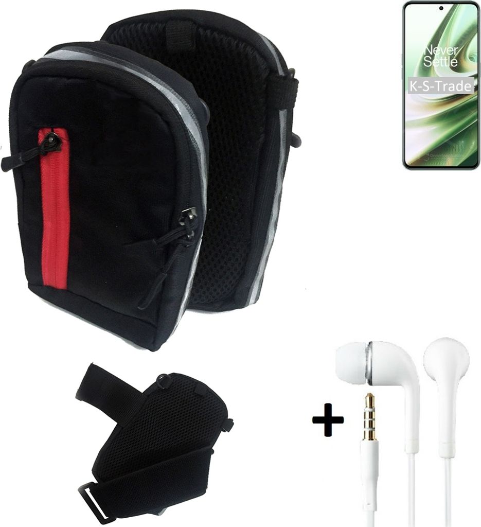 K-S-Trade Outdoor Gürteltasche Holster Umhängetasche + Kopfhörer kompatibel mit OnePlus 10R 5G schwarz Handy Tasche Case travelbag Schutzhülle