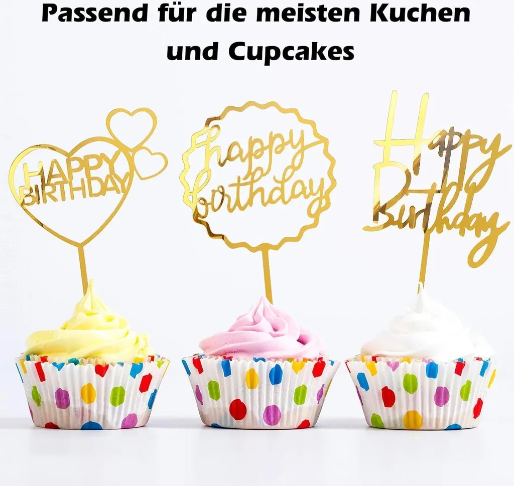 Set 10 Cake Topper Oro Buon Compleanno Acrilico Glitter per Torte - 5