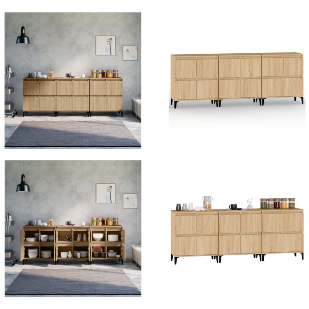 vidaXL Sideboards 3 Stk. Sonoma Eiche 60x35x70 cm Holzwerkstoff - Sideboard - Sideboards - Schrank - Aufbewahrungsschrank
