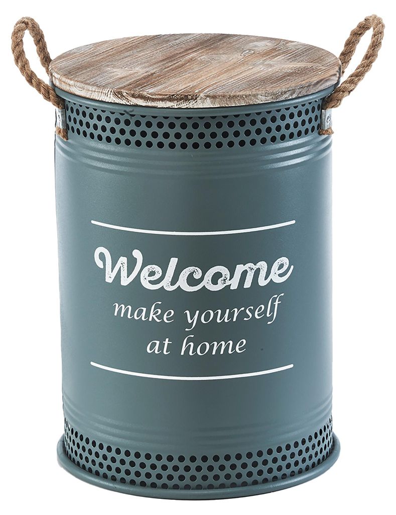 Kobolo Wäschekorb WELCOME GREY Gr. M 34x47 cm aus Metall und Holz - mit Deckel und Griffen Wäschetonne Aufbewahrungskorb Box für Wäsche Wohnzim...