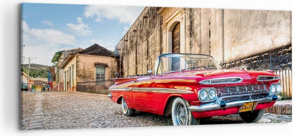 Bild auf Leinwand - Leinwandbild - Auto Klassiker Kuba Chevrolet - 120x50cm - Wand Bild - Wanddeko - Leinwanddruck - Bilder - Kunstdruck - Wanddeko...