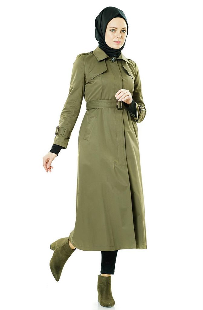 Damen Mantel Trenchcoat Jacke Khaki 48 Langmantel V-669