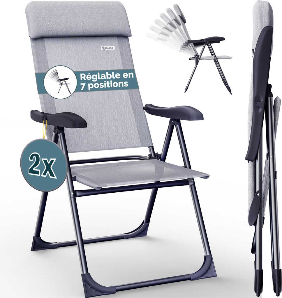 CASARIA® 2x Chaises de jardin pliantes Gris Chiné en Image du produit 