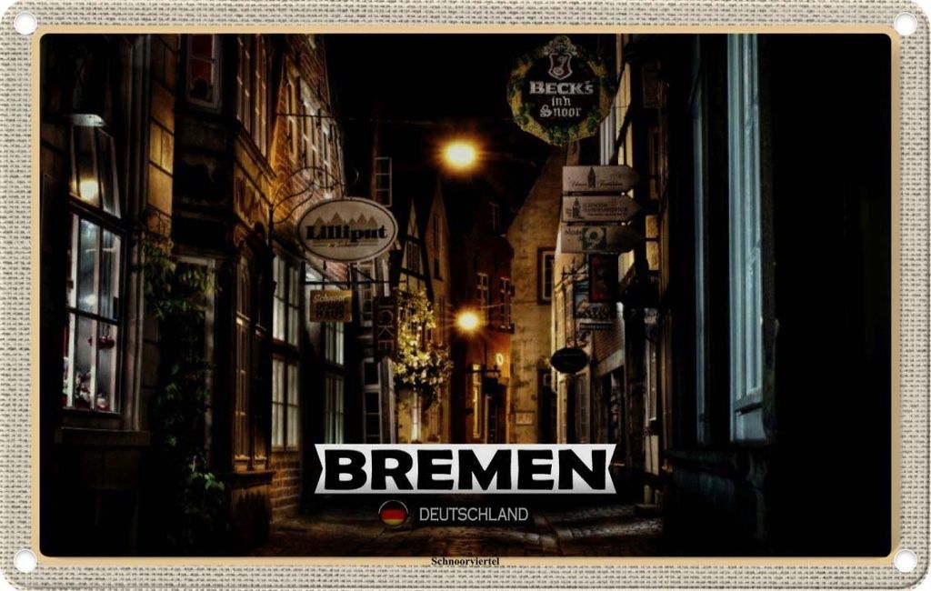 vianmo Blechschild 20x30 cm Bremen Deutschland Schnoorviertel Bildmotiv Reisemotiv Abenteuer Reisen Urlaub
