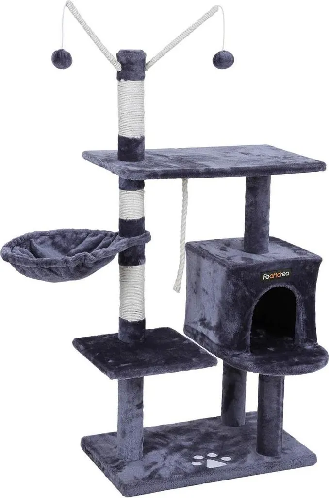 Mobilier pour chat avec niche et griffoir en sisal - Hauteur 134 cm Gris