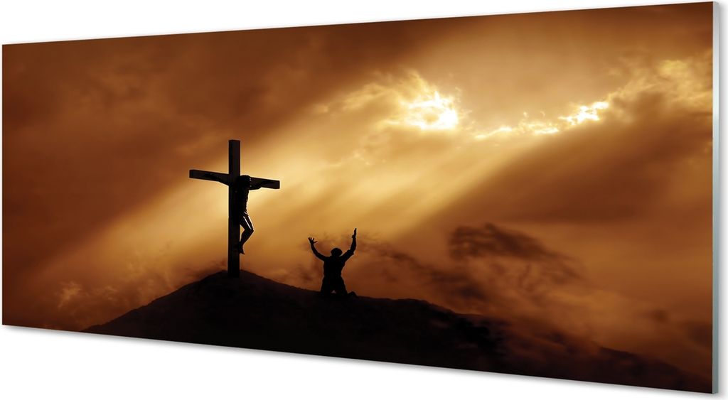 Glasbilder 125x50 Wandkunst Jesus-Kreuz-Licht