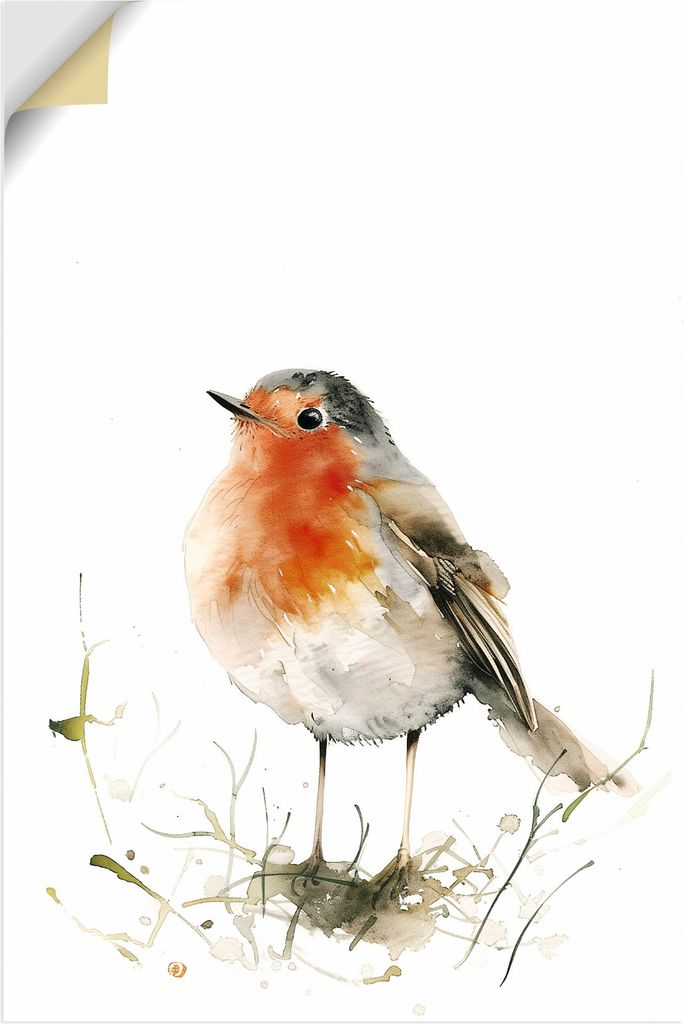 ARTland Wandbild, selbstklebend Aquarell Rotkehlchen Größe: 40x60 cm