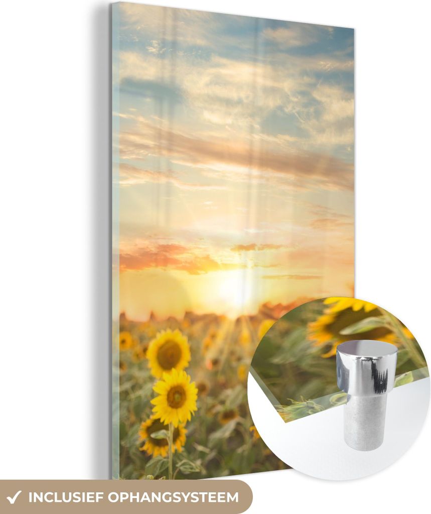 MuchoWow Glasbilder - Bilder auf Wandbild - Foto auf Glas Sonnenblume - Sonne - Blumen 60x90 cm Wanddekoration aus Glas - Acrylglasbild - Acrylbild...