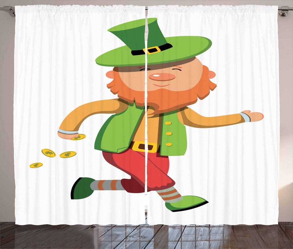 ABAKUHAUS St. Patrick Day Rustikaler Gardine, Kobold Münzen, Schlafzimmer Kräuselband Vorhang mit Schlaufen und Haken, 280 x 225 cm, Mehrfarbig