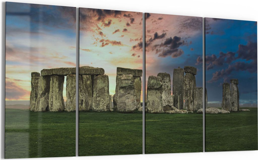 DEQORI Glasbild Echtglas 4x30x60 cm 'Stonehenge bei Dämmerung' Wandbilder XXL groß