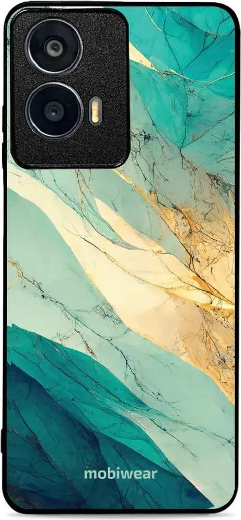 Handyhülle für Motorola Moto E14, Mobiwear Glossy Case, Türkis-Marmor