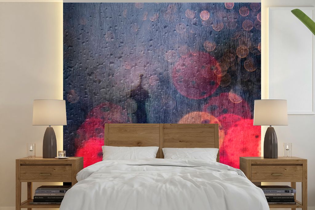 MuchoWow Fototapete für Wohnzimmer oder Schlafzimmer Wandtapete Vinyl Motivtapete Abstrakt - Tropfen - Farben - Regen - 240x240 cm - Schlafzimme...
