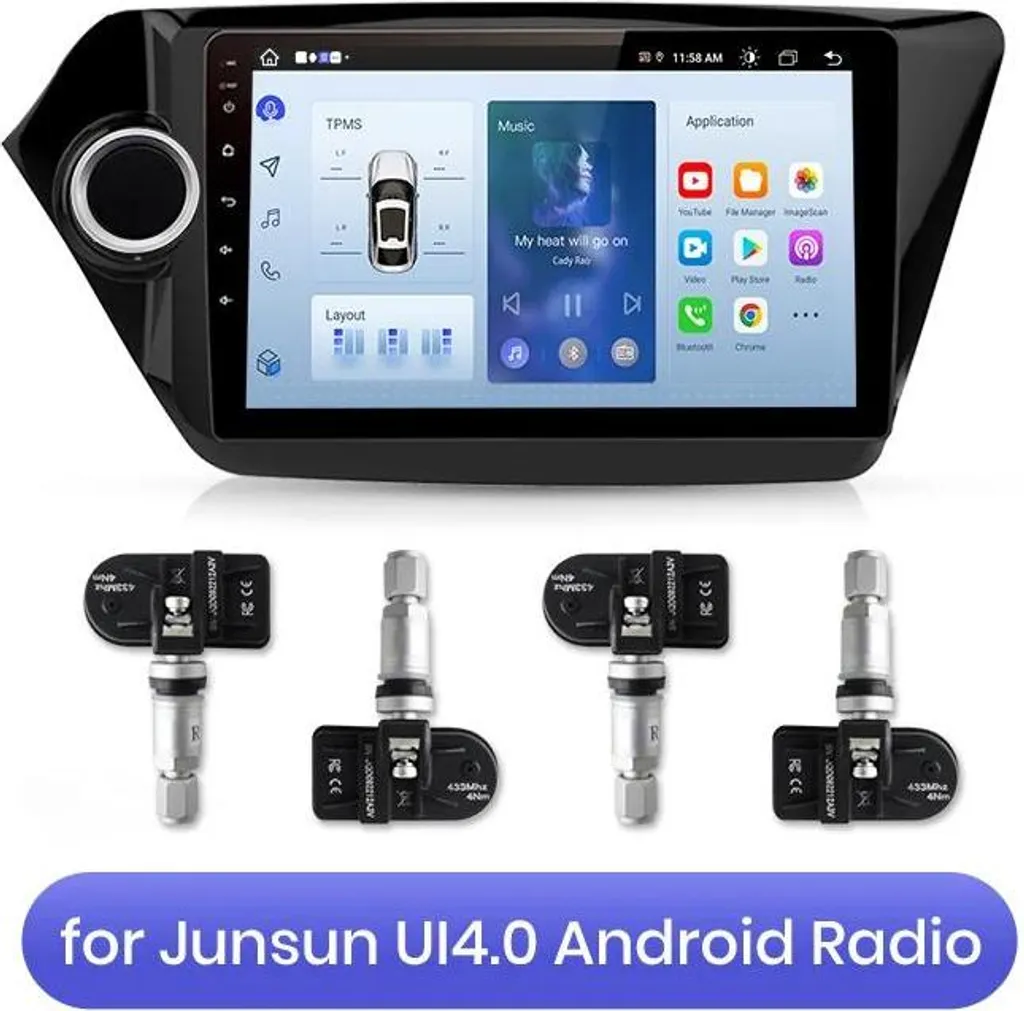 TPMS Système Surveillance Pression Pneus Android Rouge avec 4 Capteurs - 2