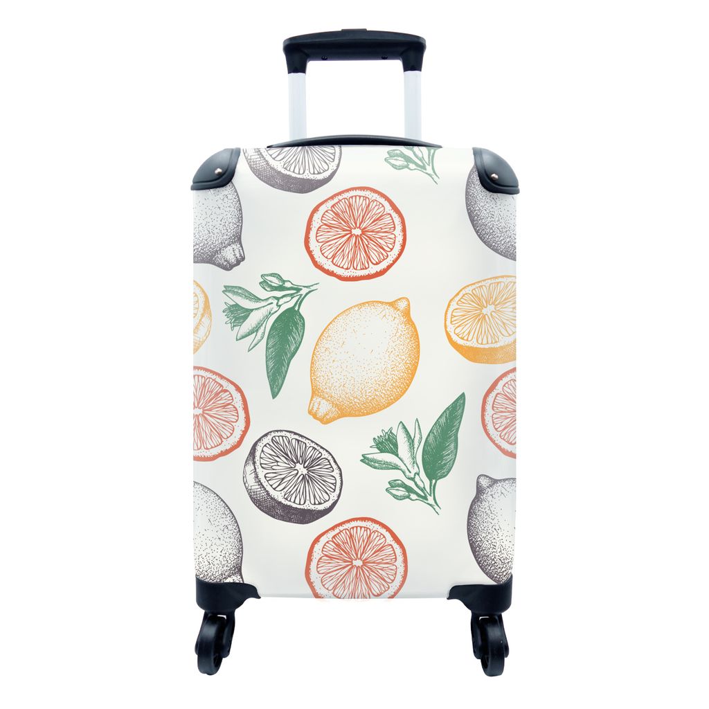 MuchoWow Koffer Handgepäck Trolley Rollkoffer Kleine Reisekoffer mit 4 Rollen - Obst - Vintage - Küche - Muster - Cabin Size < 55x40x23 cm & 55...
