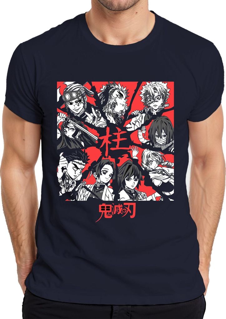 Demon Slayer Kimetsu no Yaiba Hashira Anime Geschenk Vintage Herren T-Shirt, Navy, M